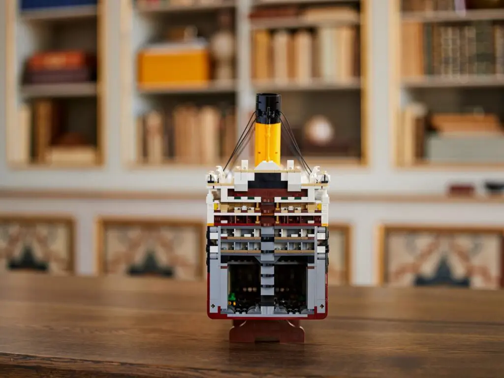 LEGO ship model on wooden table