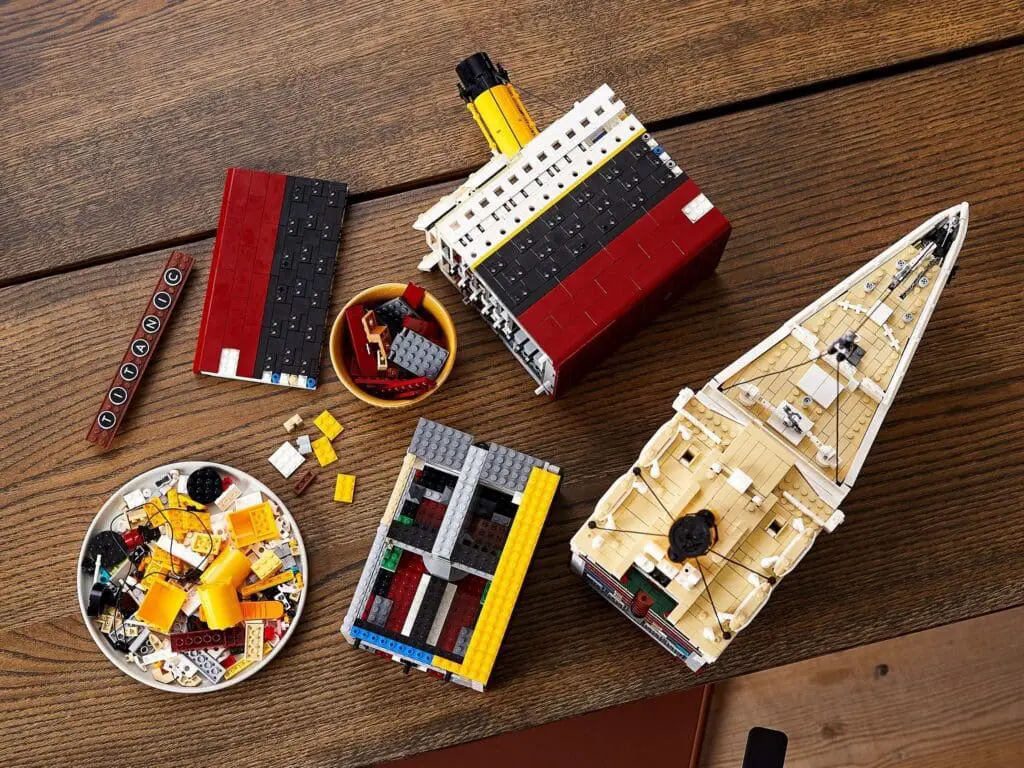 Colorful LEGO pieces and ship parts