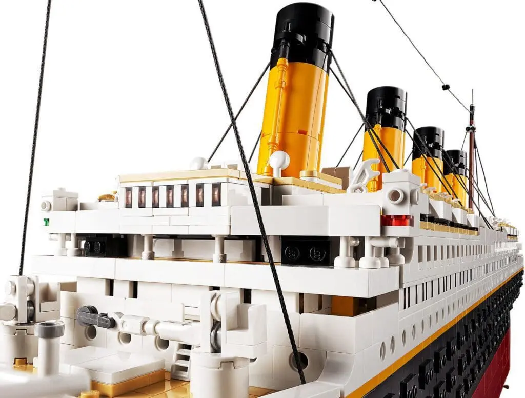 Detailed LEGO Titanic model close-up