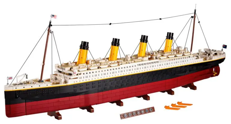 LEGO Titanic replica with red hull
