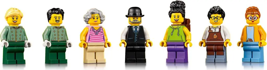 LEGO minifigures lineup with diverse outfits