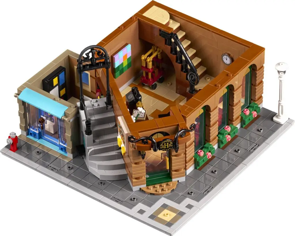 Brick-built corner cafe and staircase