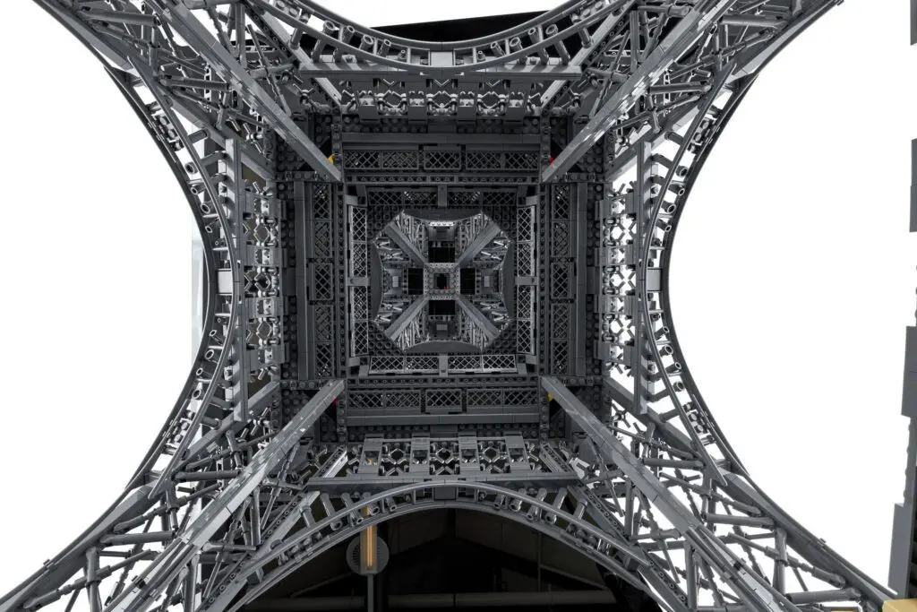 Looking up at Eiffel Tower structure