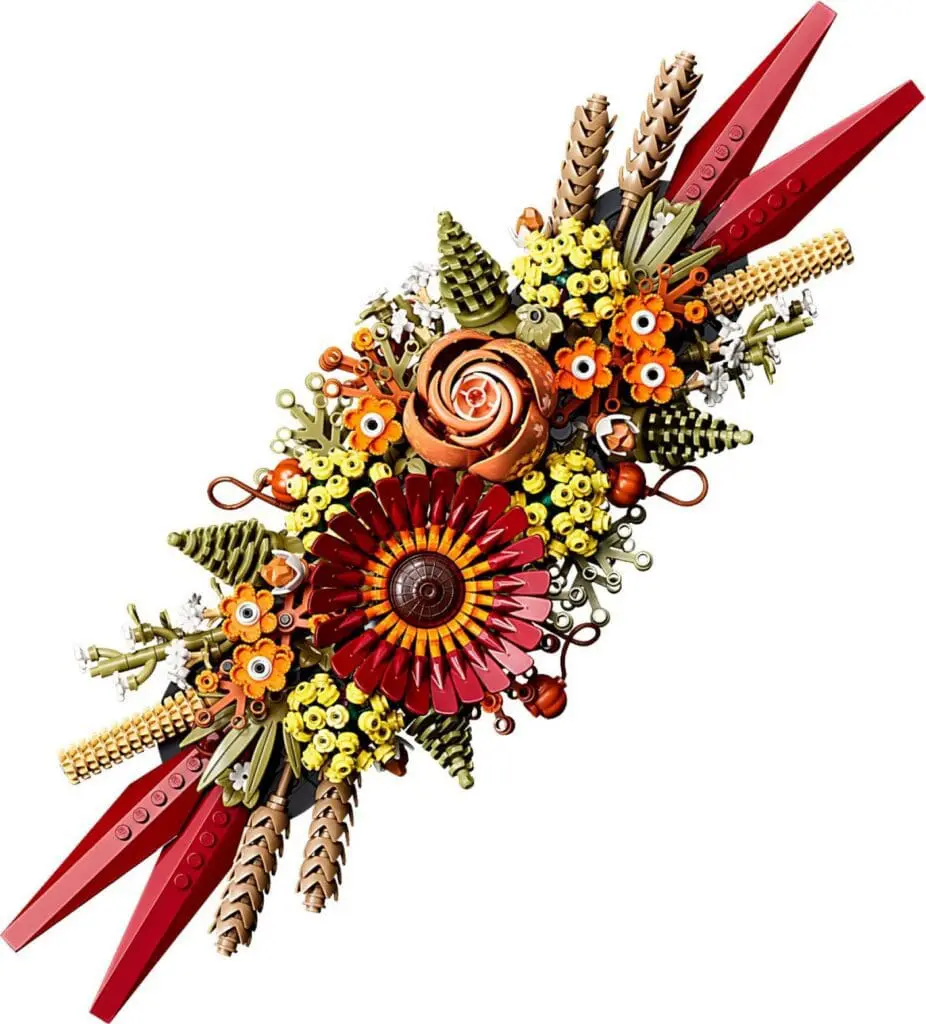 Intricate LEGO flower design with vibrant colors