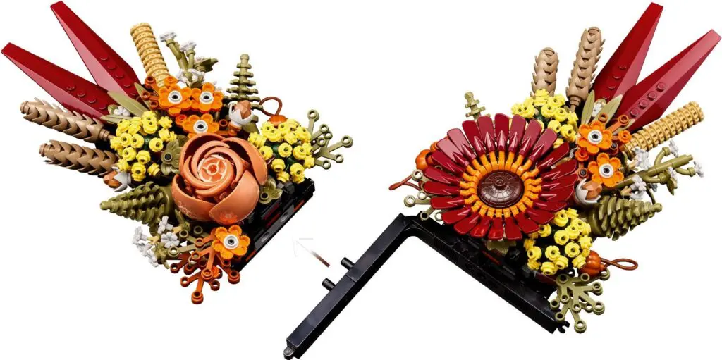 Detailed LEGO flowers with red and orange hues