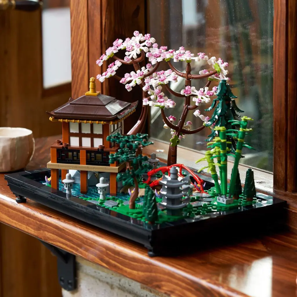 Miniature Lego pagoda and trees