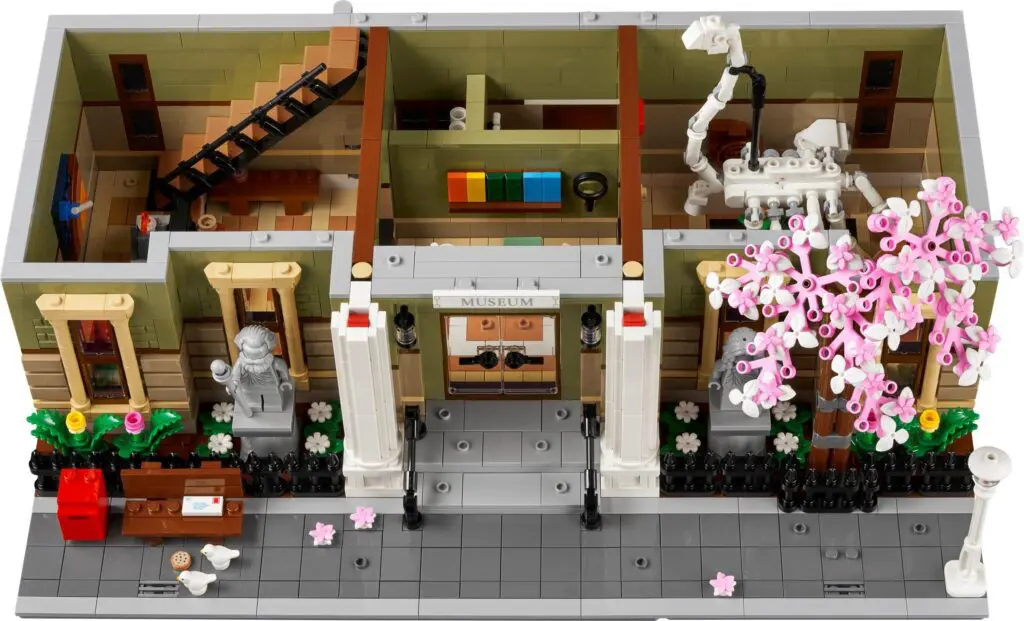Lego museum with dinosaur skeleton display