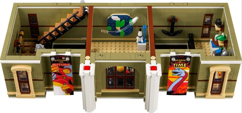 Detailed LEGO museum interior setup