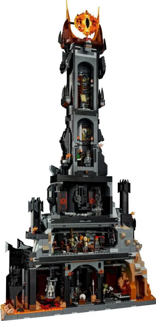LEGO tower with fiery eye on top.