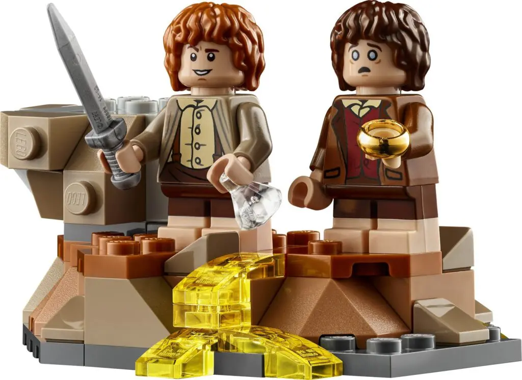 Toy hobbits on adventure scene