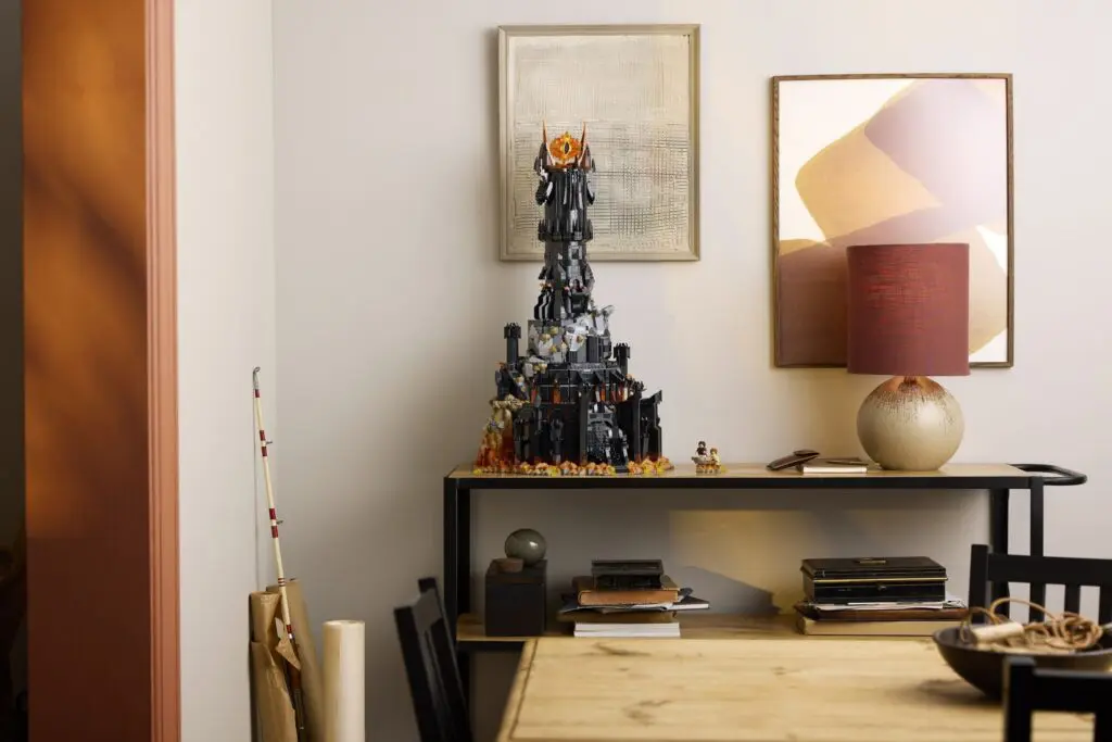 LEGO tower on a shelf