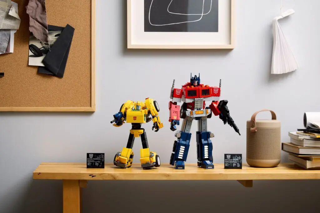 Transformers figurines on a wooden bench