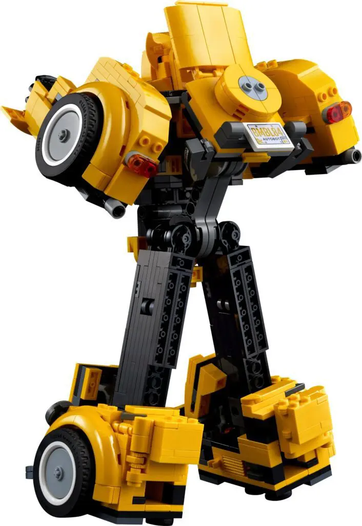 Yellow toy robot made from building blocks