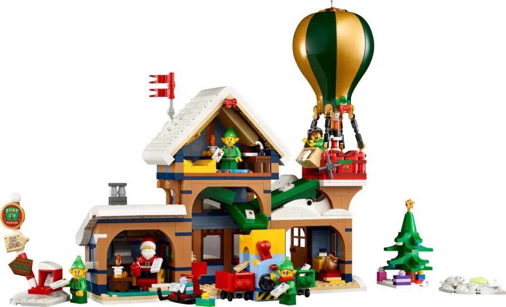 Festive LEGO scene featuring Santa Claus and toys.
