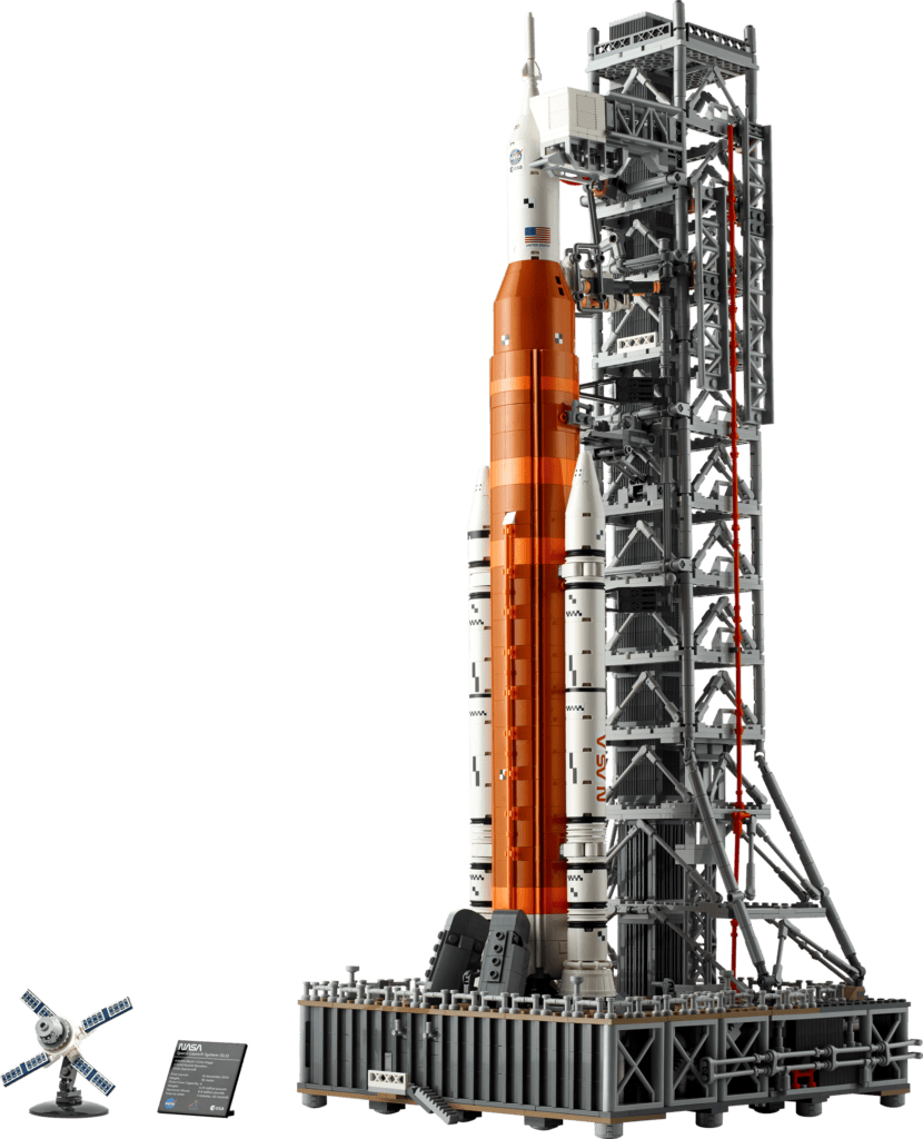 LEGO rocket and launch pad display