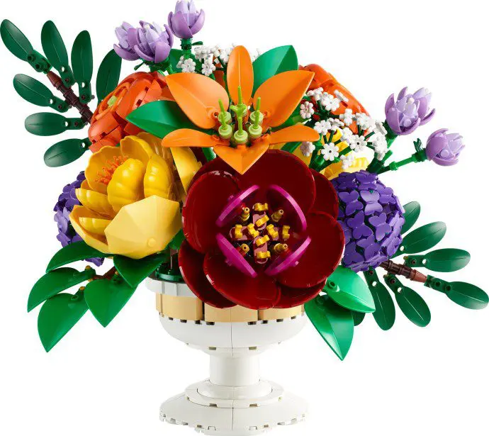 LEGO floral arrangement with colorful flowers