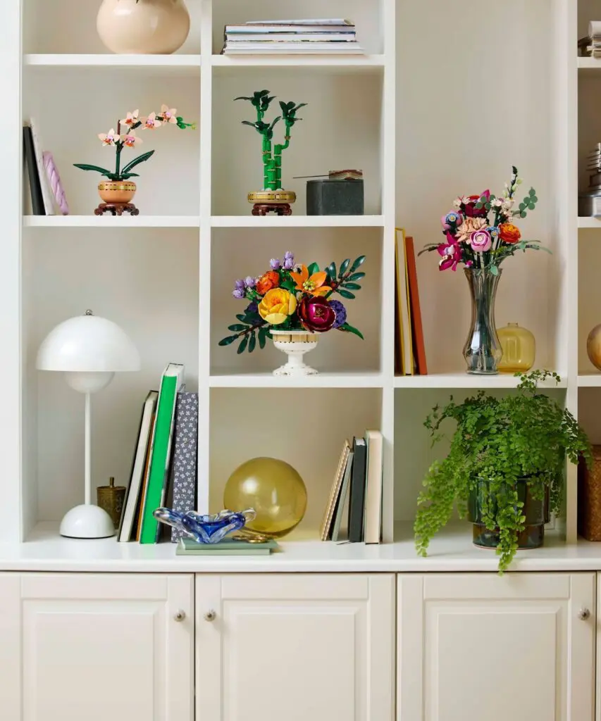 Bookshelf with decorative plants and books