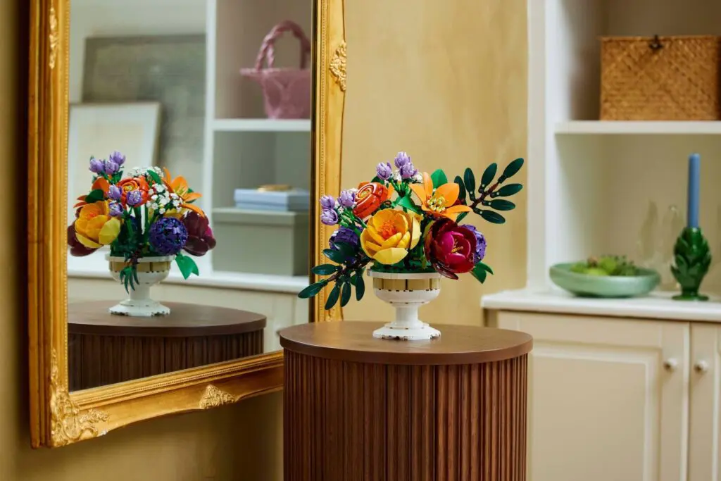 Vibrant floral arrangement and mirror