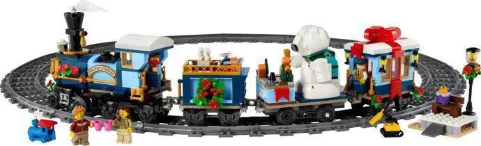 Christmas-themed LEGO train and accessories