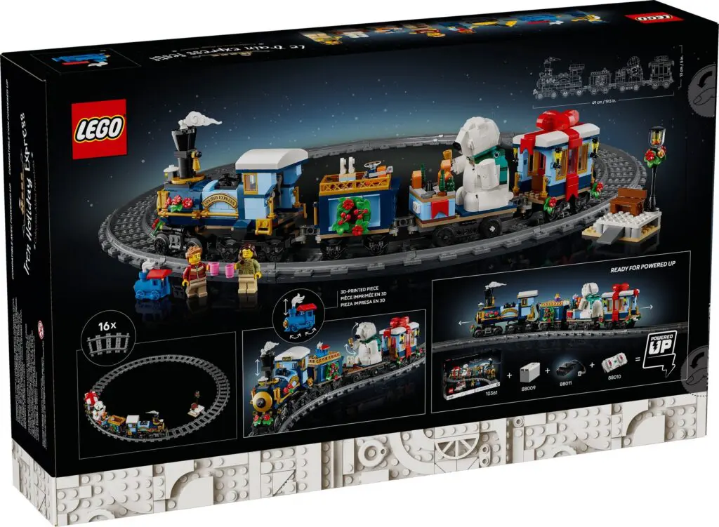 Festive LEGO train packaging