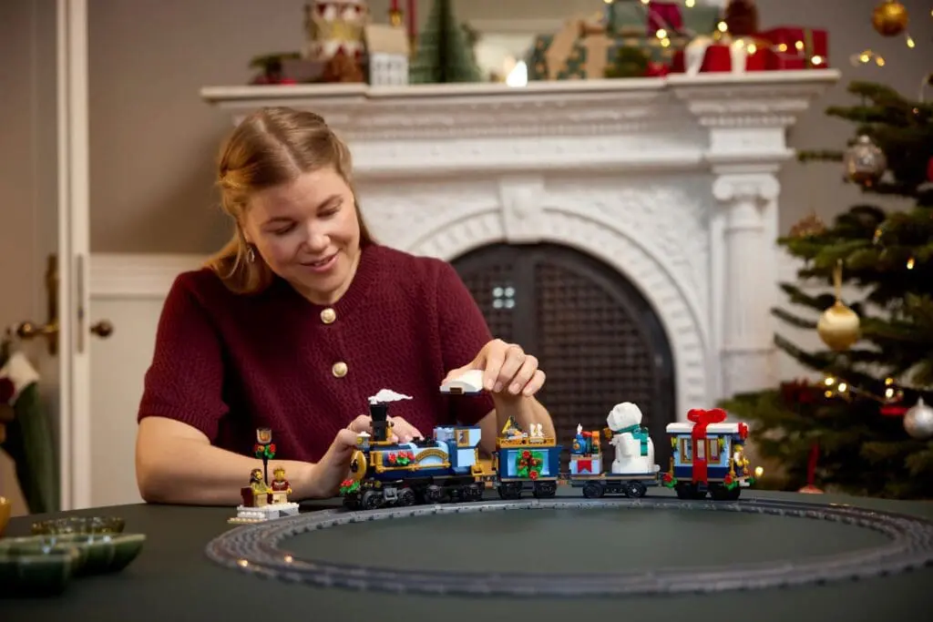Holiday decorations with toy train display