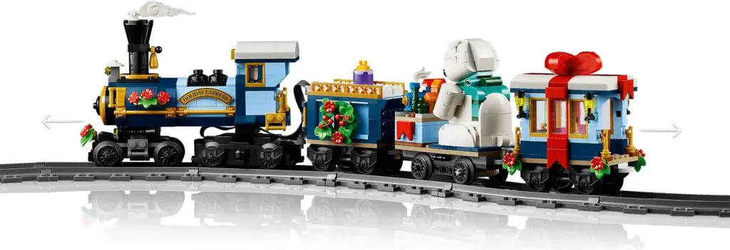 Toy train with holiday decorations