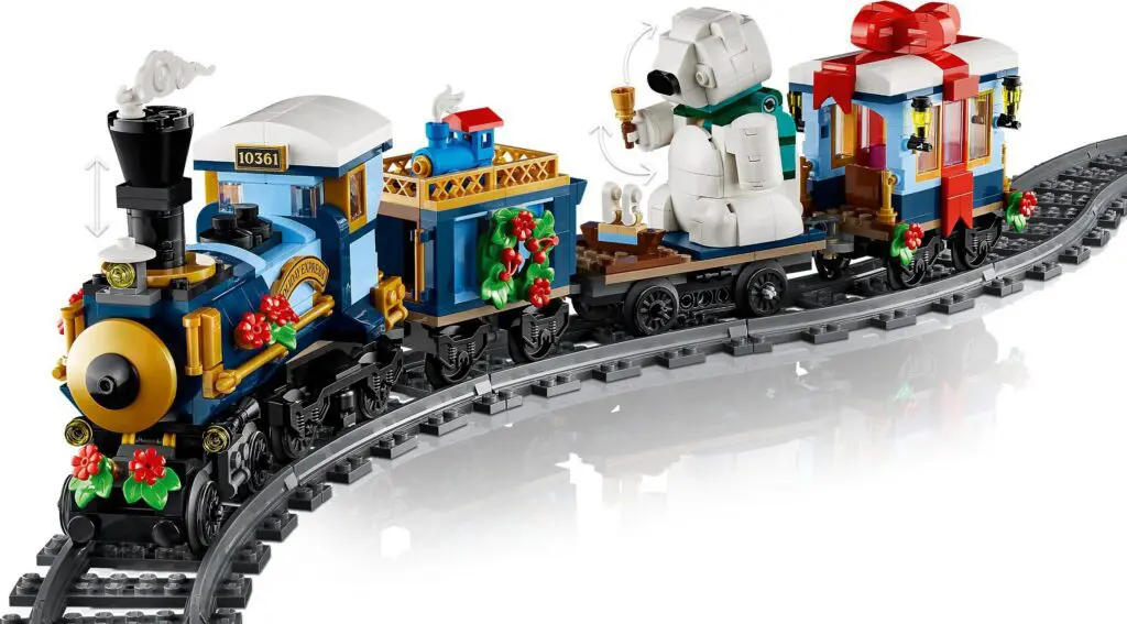 Festive toy train with bear and gifts