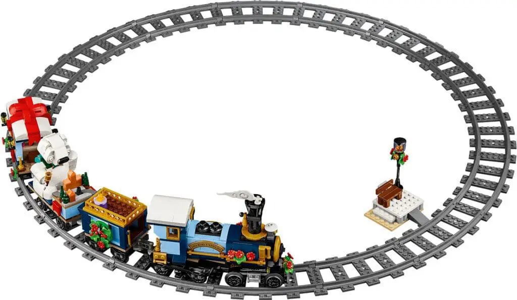 Miniature train with presents and snowman