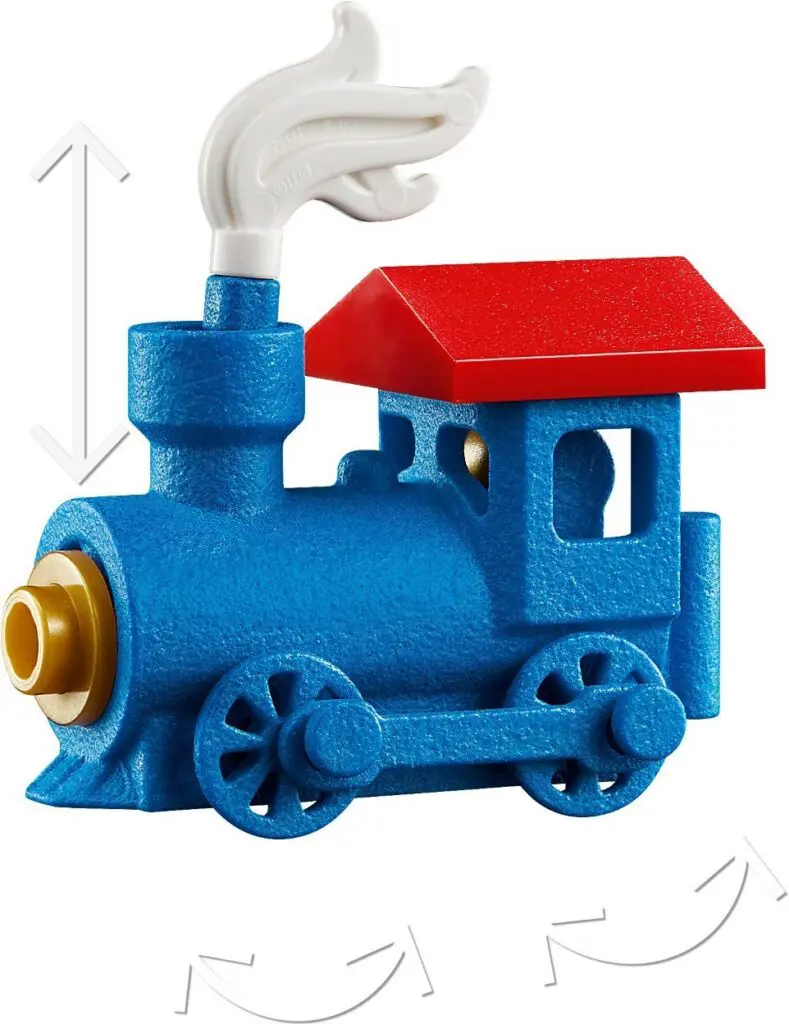 Blue toy train with red roof