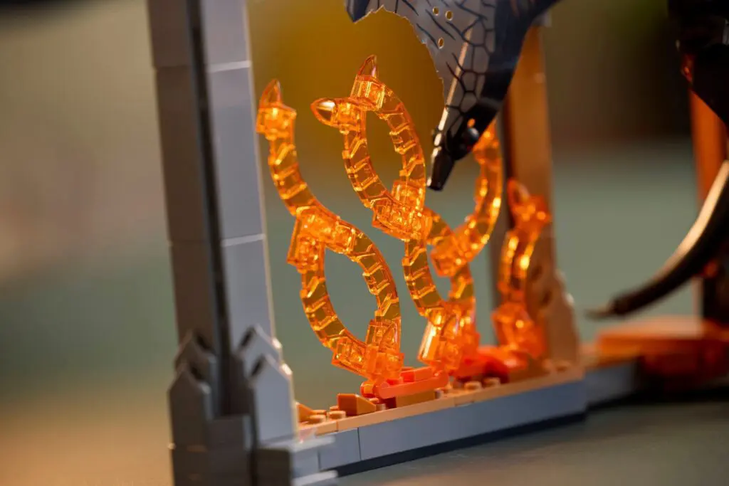 Lego model with glowing orange design