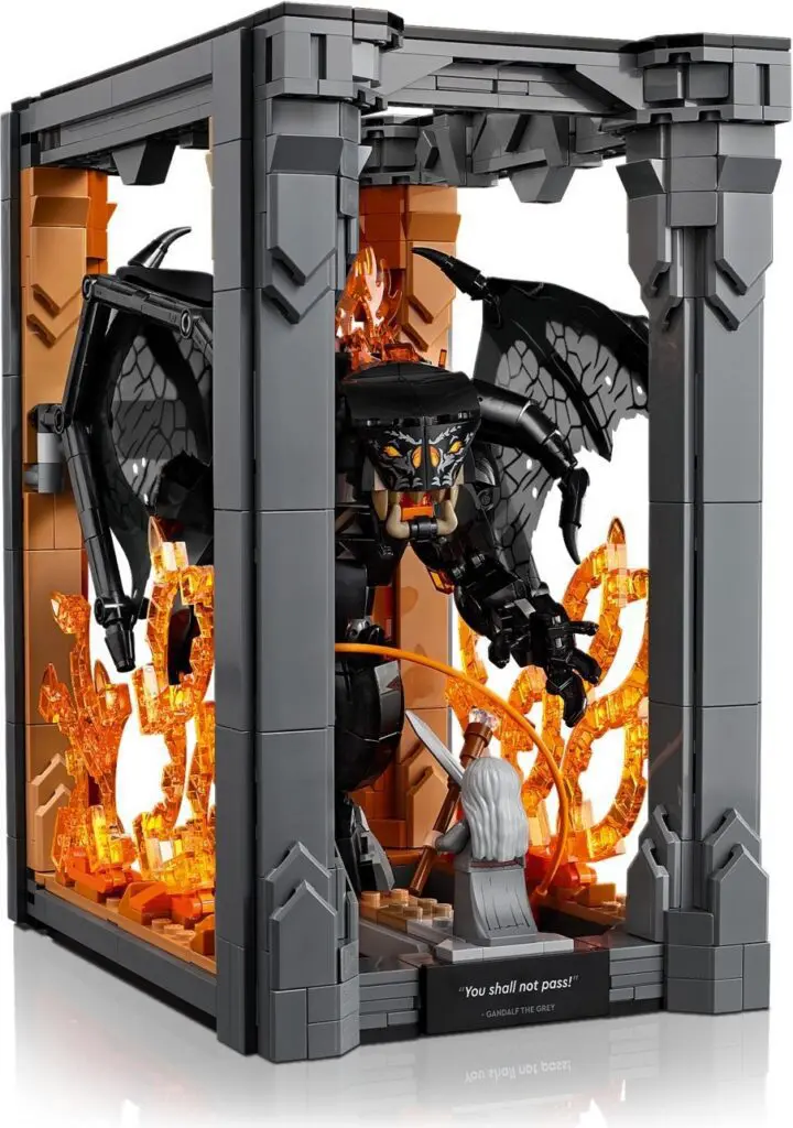 LEGO battle diorama with flames