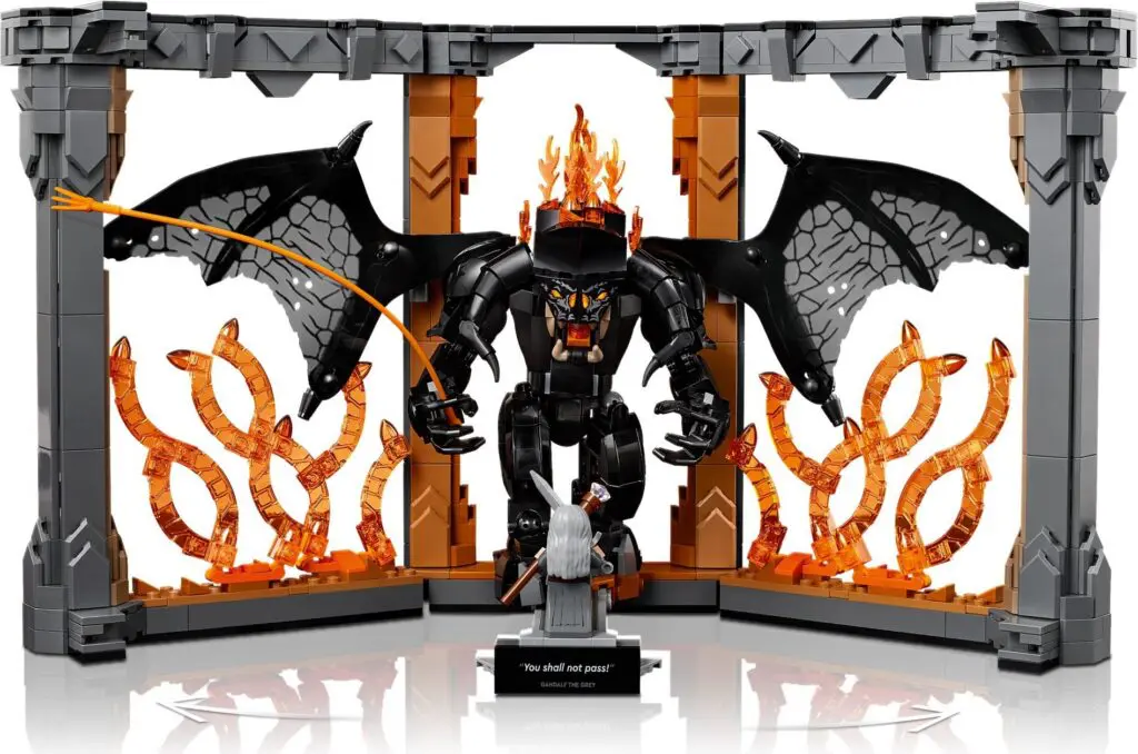 LEGO Balrog and Gandalf battle scene