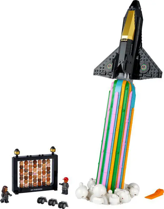 Colorful Lego rocket and figures
