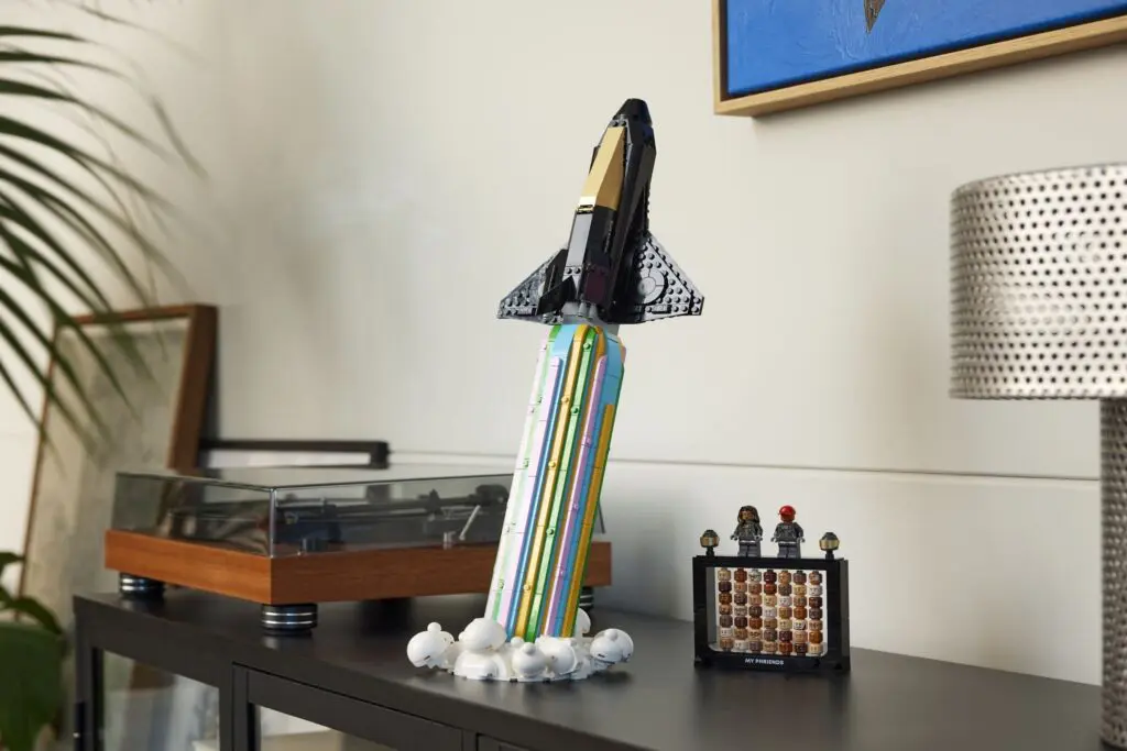 Lego space shuttle model on display