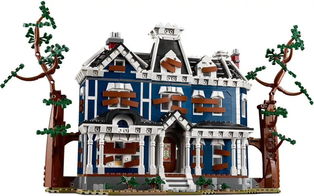 LEGO haunted house with boarded windows