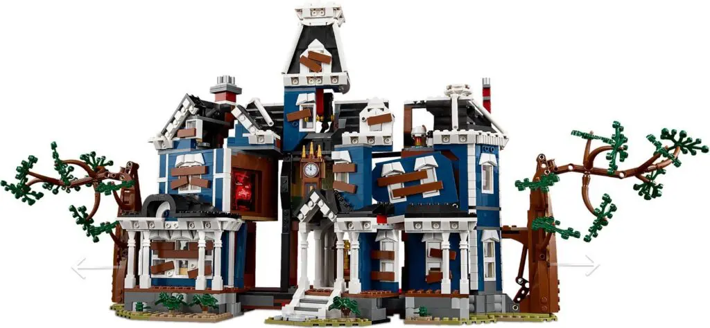Blue and white LEGO spooky house model