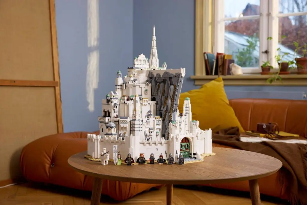 Lego castle model on wooden table