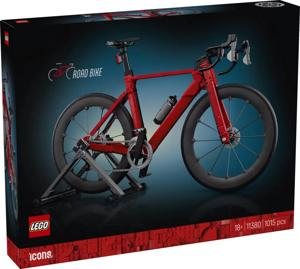 Red bicycle LEGO set box display