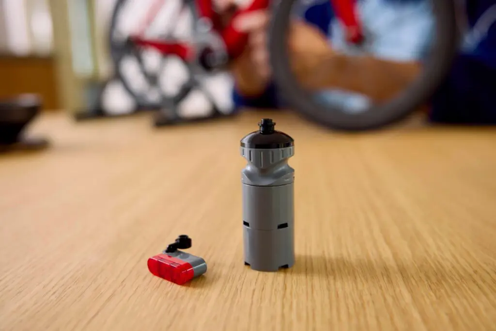 Close-up of small Lego bicycle parts