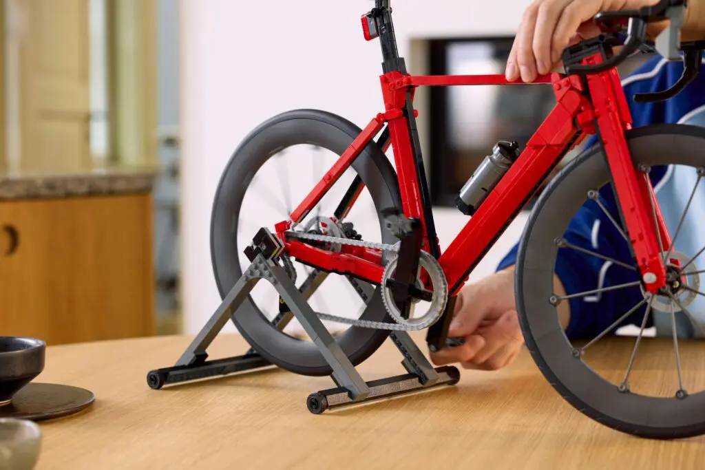 Detailed toy bike with training stand