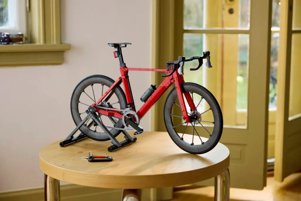 Detailed Lego bike with accessories.