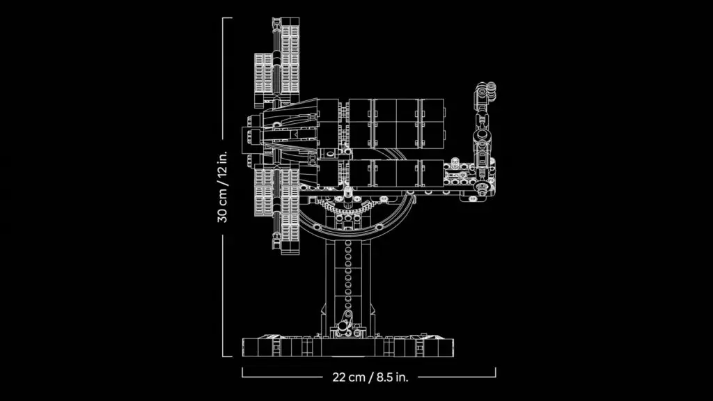 LEGO model blueprint with dimensions
