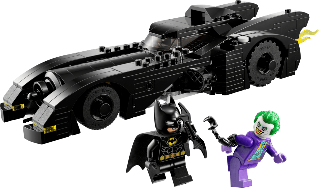 Batman and Joker LEGO minifigures with Batmobile