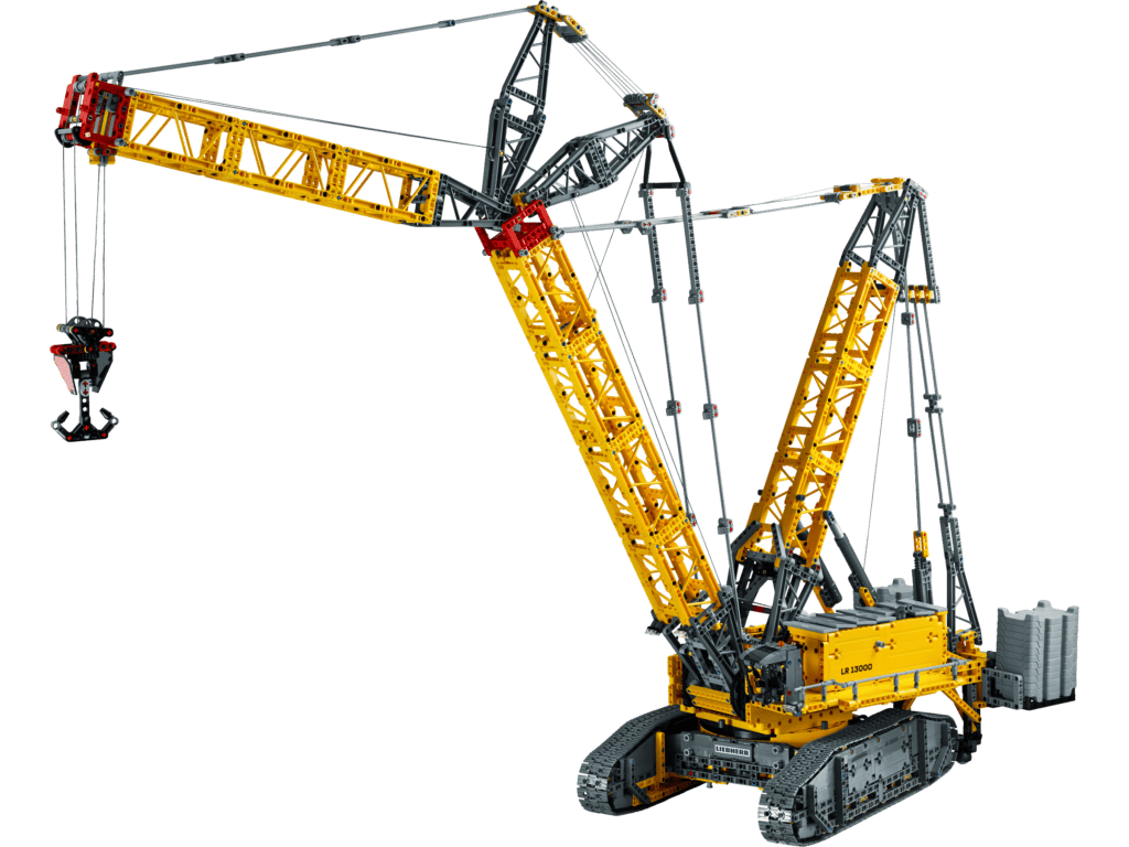 Lego Technic crane model on display