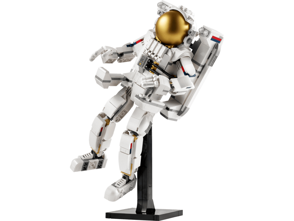 Detailed astronaut LEGO set on black background