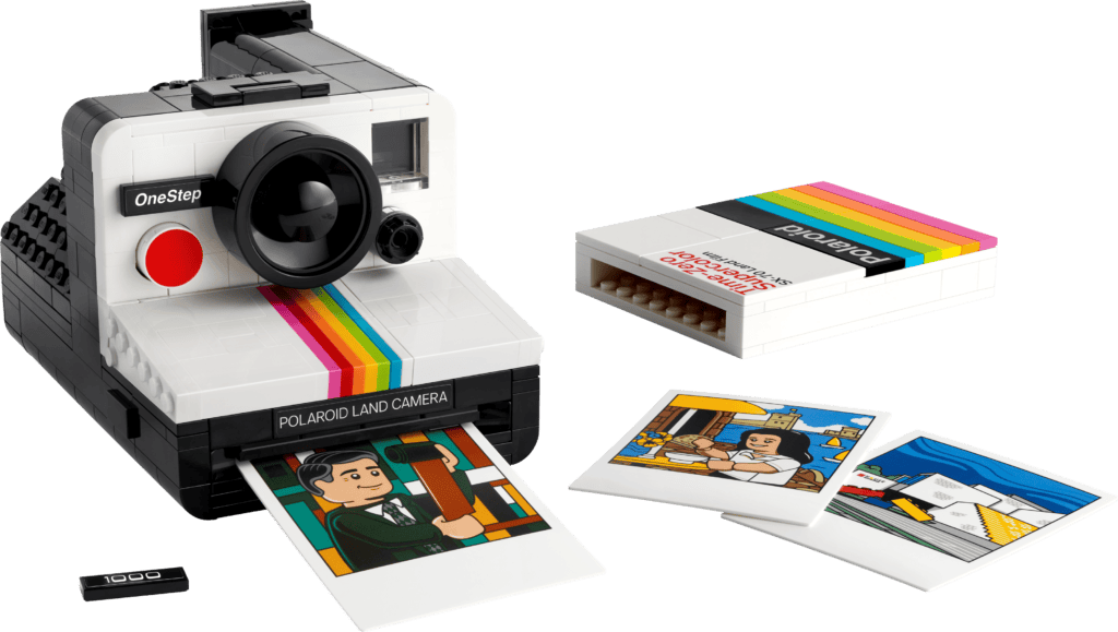 Retro instant camera with printed photos