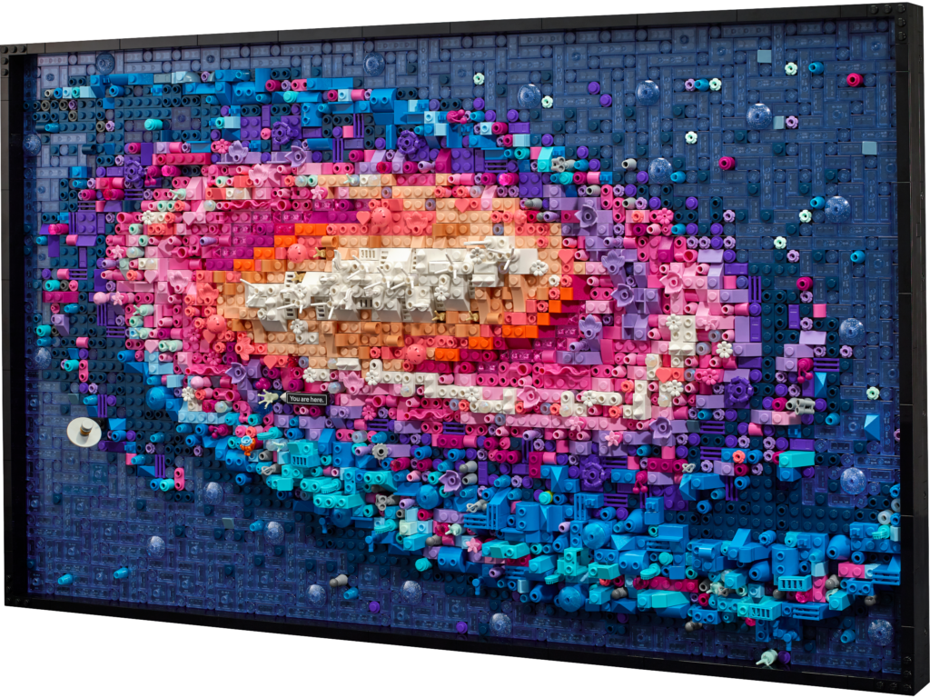 Vibrant LEGO galaxy artwork on display.