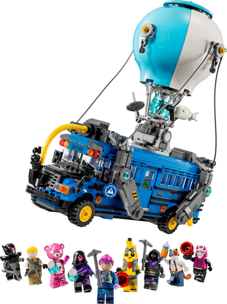 Blue Lego bus with action figures