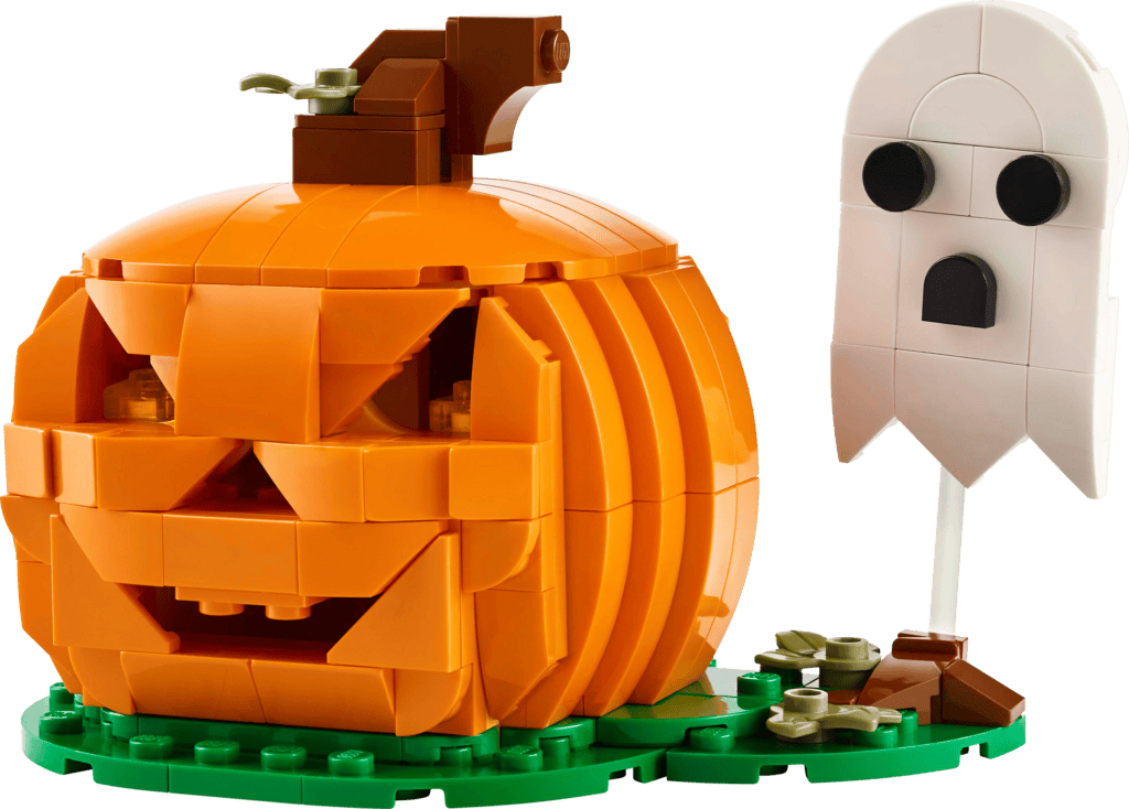 Lego pumpkin with ghost decoration