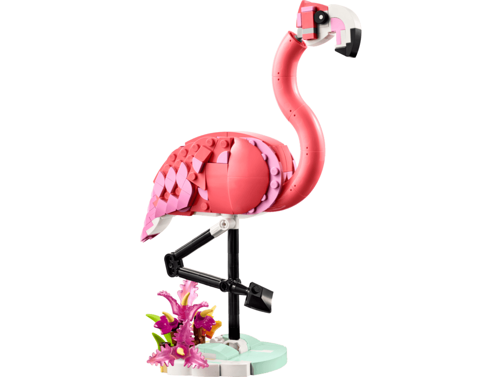 Creative LEGO flamingo sculpture on display